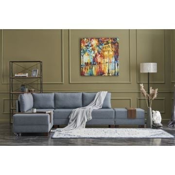 Atelier Del Sofa Hoekbank in Blauw | Houten Frame, 100% Katoen en Polyester Stof, 32 DNS Schuim, Massief Houten Poten