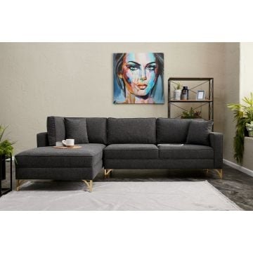 Atelier Del Sofa Hoekbank - Frame van beukenhout, Stof van 100% polyester, Kleur Antraciet Goud