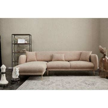 Atelier Del Sofa Hoekbank in Beige Goud met Beukenhouten Frame