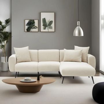 Del Sofa Atelier Hoekbank - Beukenhouten frame, 100% polyester stof, crèmekleur.