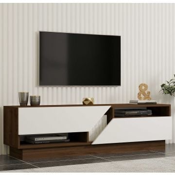 Modieus Woody TV-meubel | Walnoot Wit | 100% Melamine Gecoat | 160x45x40cm