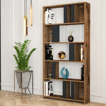 Boekenplank Woody | 100% Gemelamineerd | Walnut Anthracite-decor