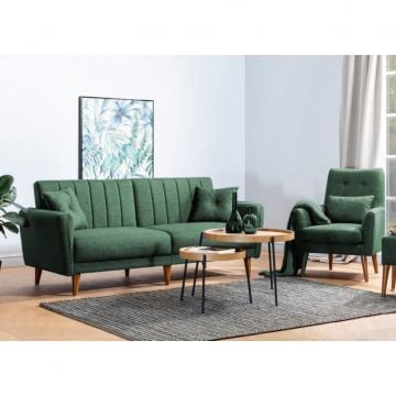 Atelier Del Sofa Sofa-Bed Set - Groen linnen en houten frame van haagbeuk