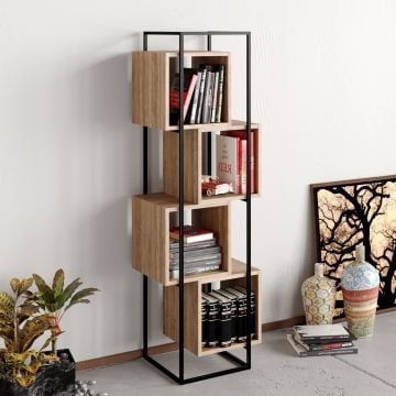 Hadley boekenplank | Melamine coating | Metalen frame | 52x160x38cm | Noten Zwart