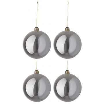 Doos van 4 kerstbal effen glas parelgrijs large
