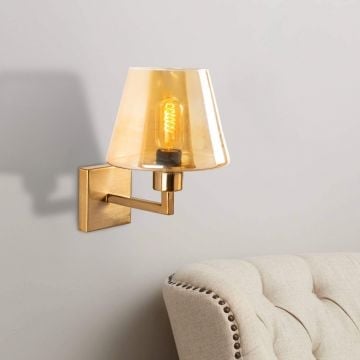 Opviq Wandlamp van metaal en glas | 19x24cm | Hoogte 28cm | E27 Max 40W | Goud