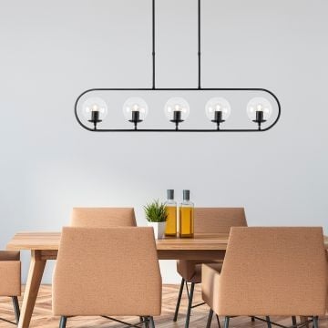 Fulgor kroonluchter | metalen frame, glazen kap | 122x15cm | zwart