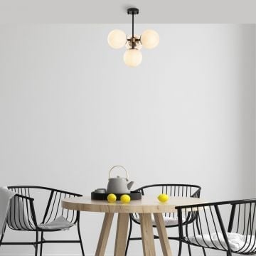 Fulgor kroonluchter | metalen frame | glazen kap | 43x43x47cm | zwart antiek crème