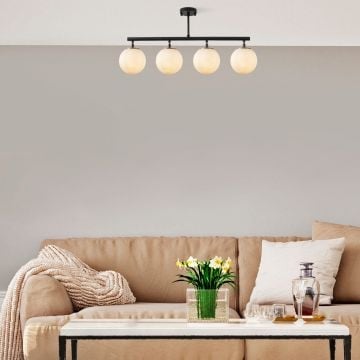 Fulgor kroonluchter | metalen frame | glazen kap | verstelbare hoogte | zwart goud crème