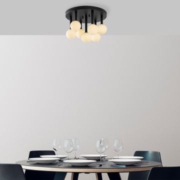 Fulgor kroonluchter: Metalen kap, glazen kap, 44x44x40 cm