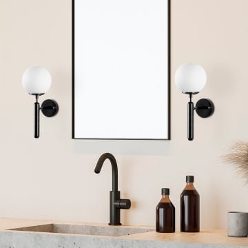 Fulgor Wandlamp | Metalen Frame | Glazen Kap | 15 x 20 x 40 cm | Zwart Wit