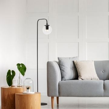 Fulgor vloerlamp | metalen frame | glazen kap | zwart