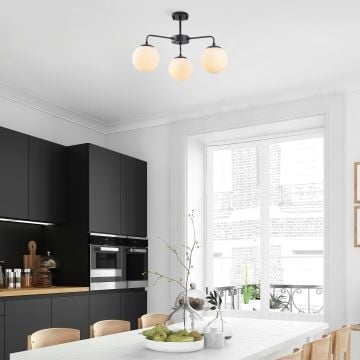 Fulgor kroonluchter | Glazen kap met metalen behuizing | In hoogte verstelbaar | Crème zwart