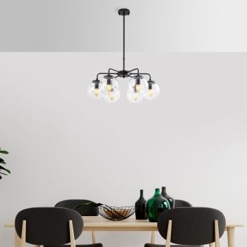 Fulgor kroonluchter | Metalen frame en glazen kap | In hoogte verstelbaar | Zwart