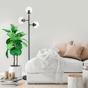 Fulgor vloerlamp | metalen behuizing | glazen kap | zwart