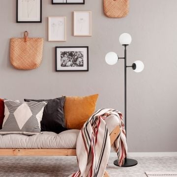 Fulgor vloerlamp | metalen frame | glazen kap | 163 cm hoogte