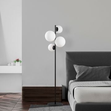 Fulgor vloerlamp | metalen frame | glazen kap | zwart wit
