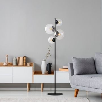 Fulgor staande lamp - metalen kap, glazen kap - zwart