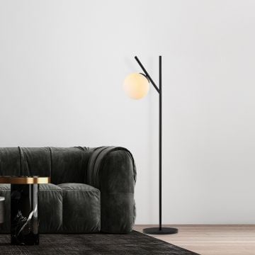 Fulgor vloerlamp | metalen frame, glazen kap | zwarte crème