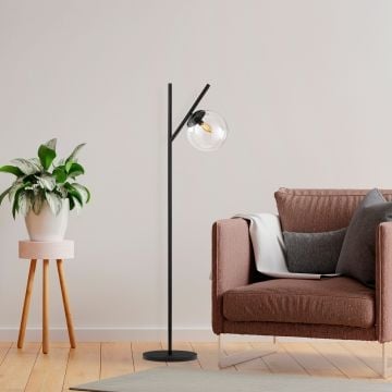 Fulgor vloerlamp | metalen behuizing | glazen kap | zwart