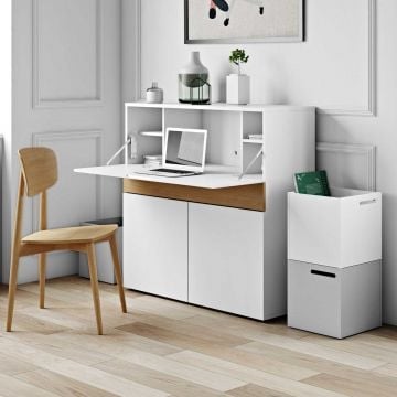 Bureau/opbergkast Fox 110cm - wit/eik
