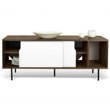 Dressoir Danny 165cm met metalen pootjes - wit/walnoot