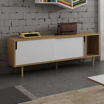 Dressoir Danny 165cm - wit/eik - houten pootjes