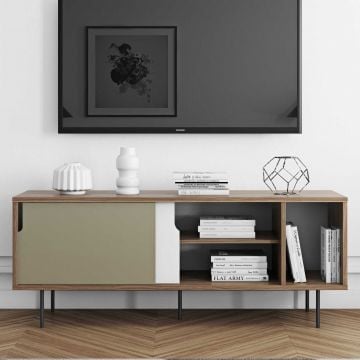 Dressoir Danny 165cm met metalen pootjes - grijs/walnoot