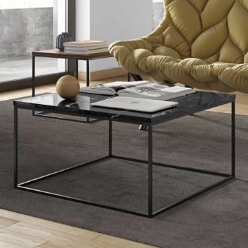 Salontafel Gleam 75x75 - zwart marmer/staal
