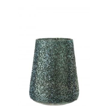 Windlicht glitter glas donkergroen large