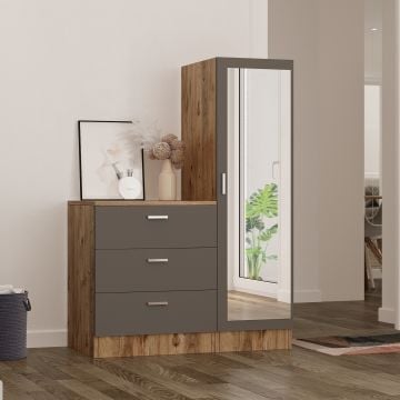 Multifunctionele kast Locelso | Melaminegecoat | 3 laden | Atlantic Pine Antraciet