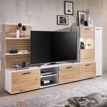 TV-wandmeubel Heath - met opbergruimte - eikdecor/wit