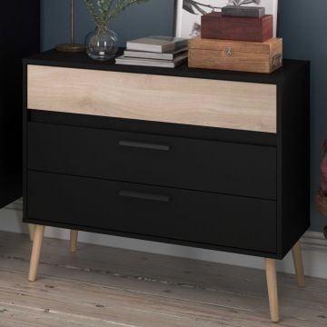 Ladekast Hardy 91cm met 3 lades - zwart/eik 