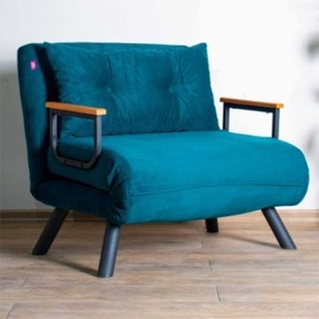 Comfortabele 1-persoons slaapbank met metalen frame | Petrol Green | 100% polyester stof