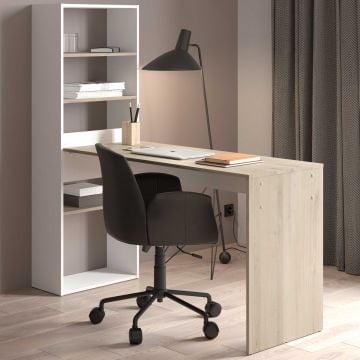 Bureau Azizam - 123x53x145cm - met boekenrek - wit/eikdecor