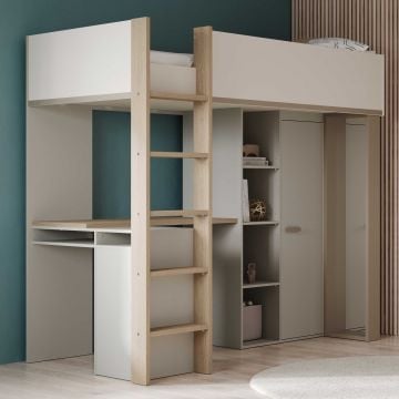 Hoogslaper Camillia - 90x200cm - met bureau en opbergruimte - beige/grijs