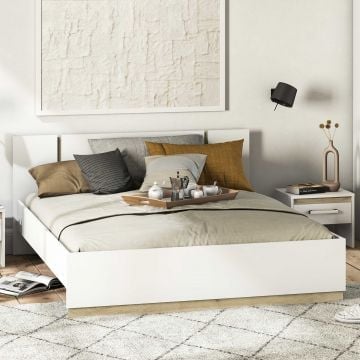 Bed Waylon 140 x 190 cm-mat wit/Kronberg eik