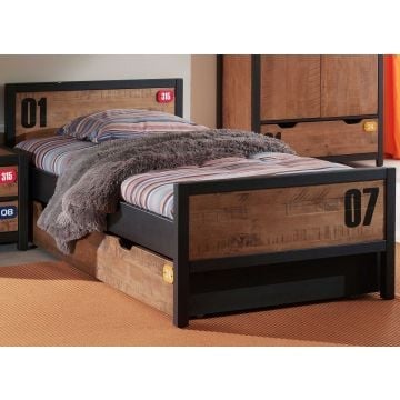 Bed Alex 90x200cm (incl. lattenbodem) met bedlade- bruin/zwart