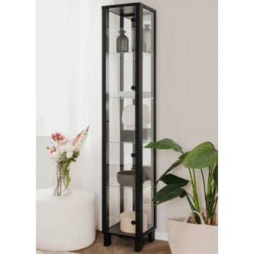 Vitrinekast Albano - 33x33x189cm - 1 deur - zwart