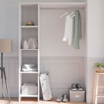 Open kleerkast Barbara - 123x40x180 cm - Wit/spaanplaat 