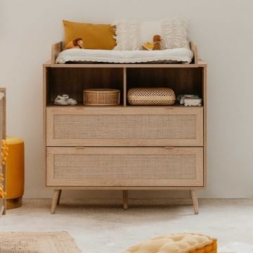 Commode Bilal 100cm 2 lades - eik/geprint rafia