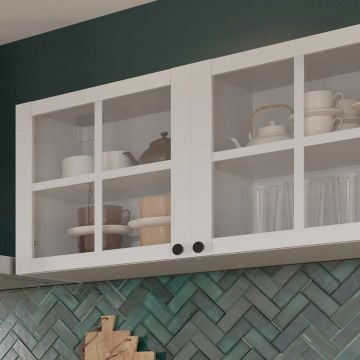 Hangkast Cottage - 120x37x55cm - 2 deuren in glas - wit
