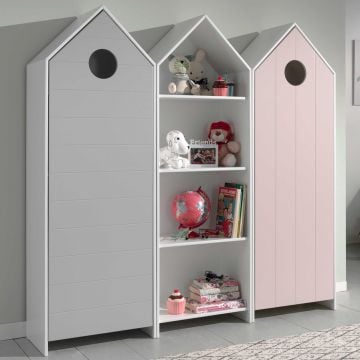 2 Kledingkasten + boekenkast Casami - roze/wit/grijs