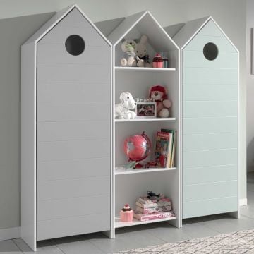 2 Kledingkasten + boekenkast Casami - muntgroen/wit/grijs