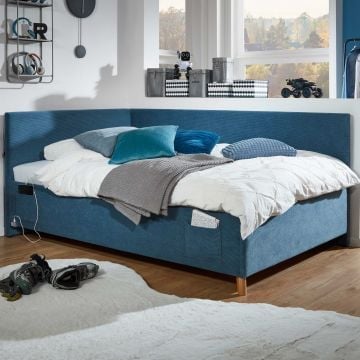 Kofferbed Cool | 140 x 200 cm | Met rugleuning | Blauw design