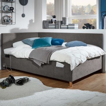 Kofferbed Cool | Met rugleuning | 140 x 200 cm | Antracietkleurig design