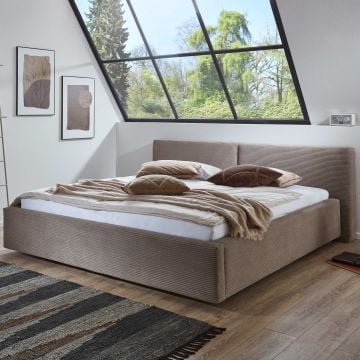 Tweepersoonsbed Kubrik 180x200cm met opbergruimte ribfluweel - taupe