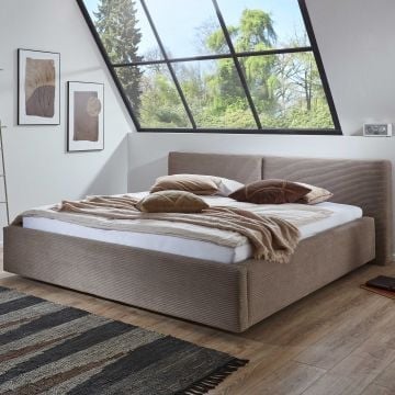 Tweepersoonsbed Kubrik 180x200cm met opbergruimte en matras - taupe ribfluweel 