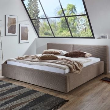 Tweepersoonsbed Kubrik 180x200cm met opbergruimte en matras - taupe ribfluweel 