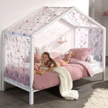 Bedhuisje Dallas 3 90x200 & voile met vlindermotief - wit/roze